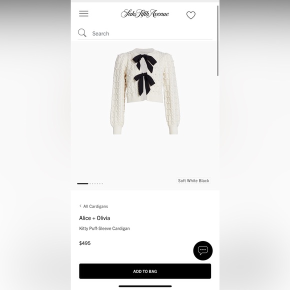 Alice + Olivia Kitty puff-sleeve cardigan cream with black bows size large - Picture 7 of 9